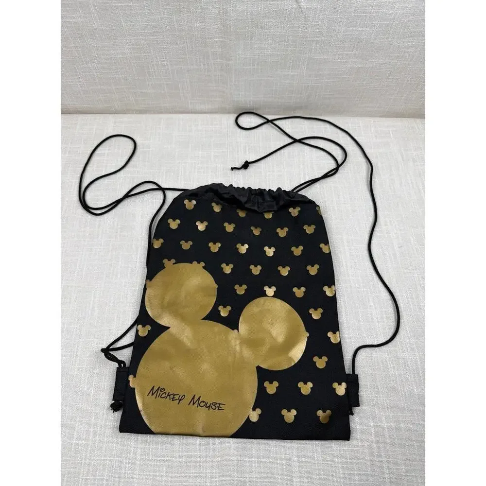 Disney Mickey Mouse Black‎ and Gold Drawstring Backpack